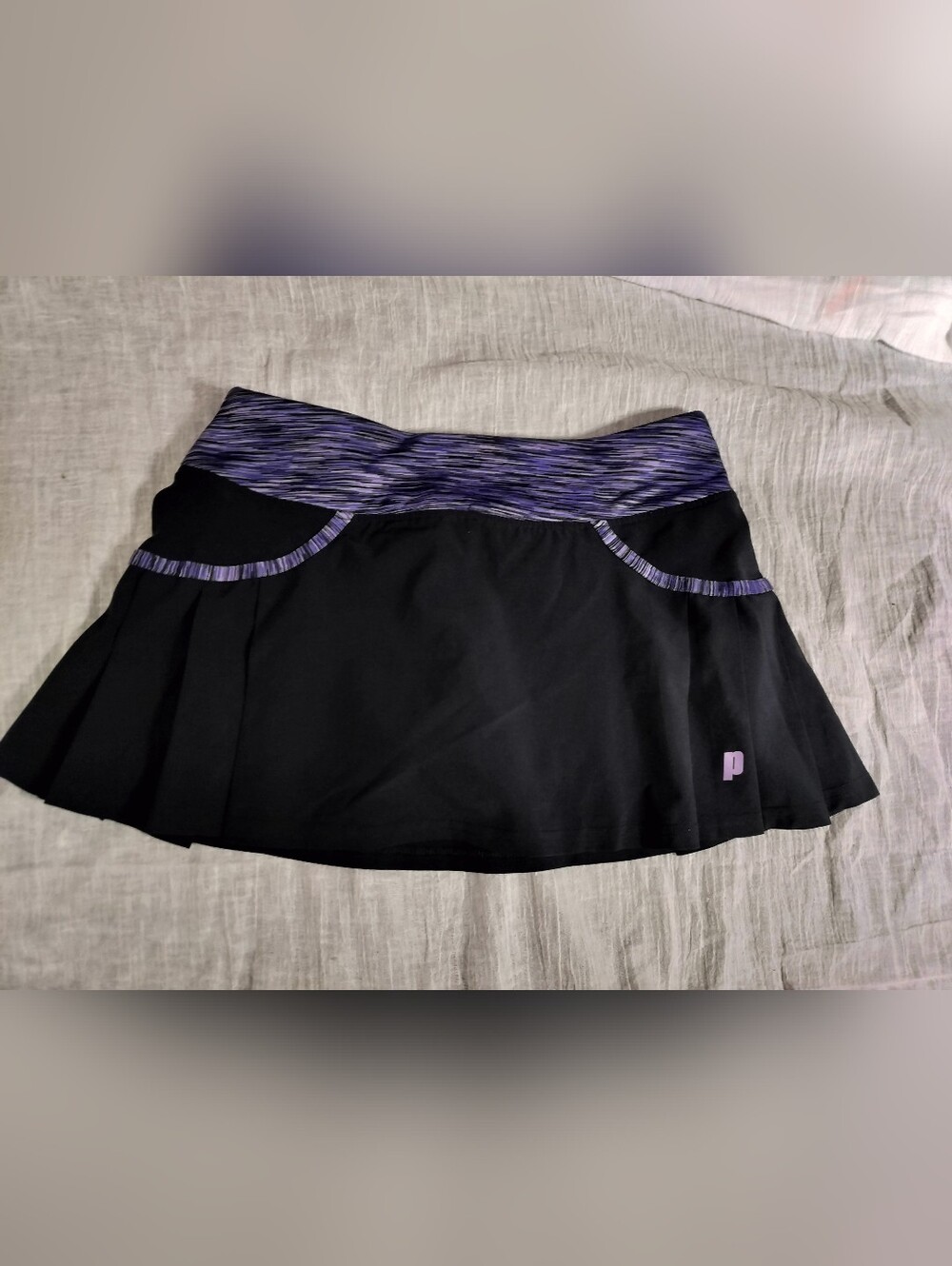 EUC Prince Black Tennis Skirt with Purple Marled Details And Built In Shorts XS
